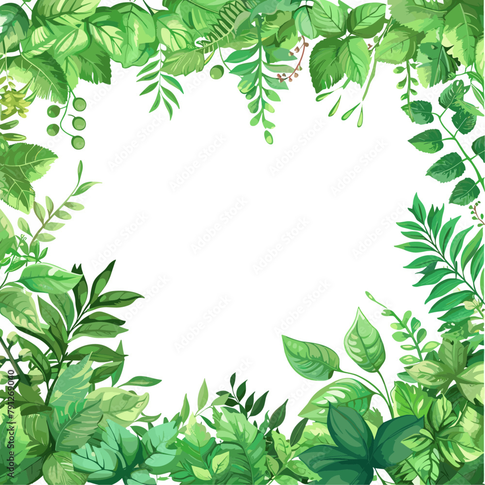 lush green leafy border on a crisp white background, perfect for a fresh and natural design element