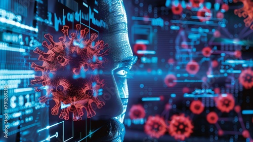 Human face Computer Viruses examined through technological assets in business, highlighting the risks and protections needed for valuable digital infrastructures