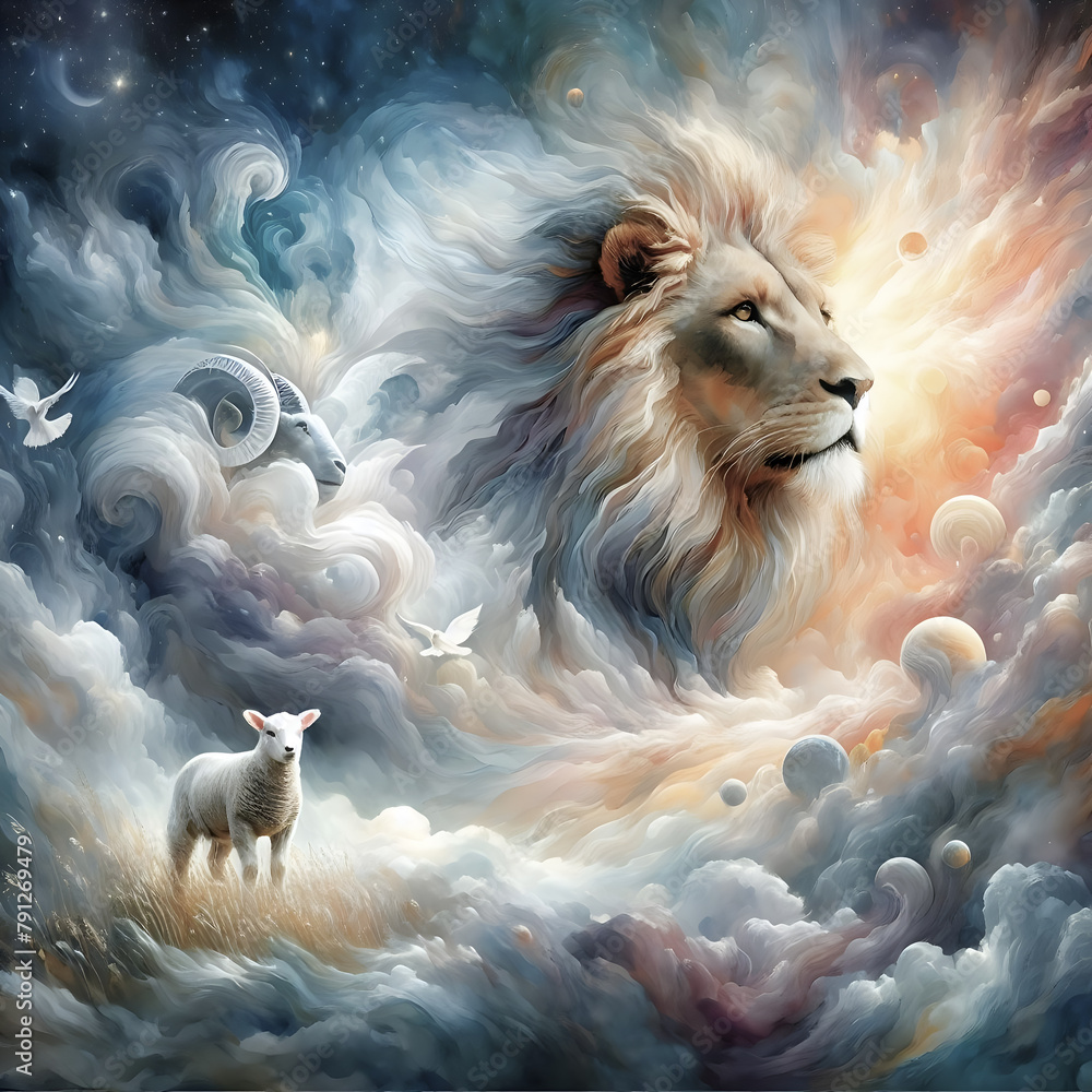 Jesus, the lion, the lamb of God. Digital watercolor painting