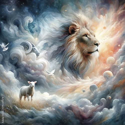 Obraz na płótnie Jesus, the lion, the lamb of God. Digital watercolor painting w salonie