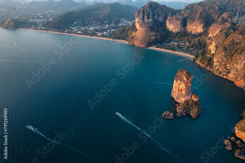 Seascape and rocky mountains at Railay Krabi photo