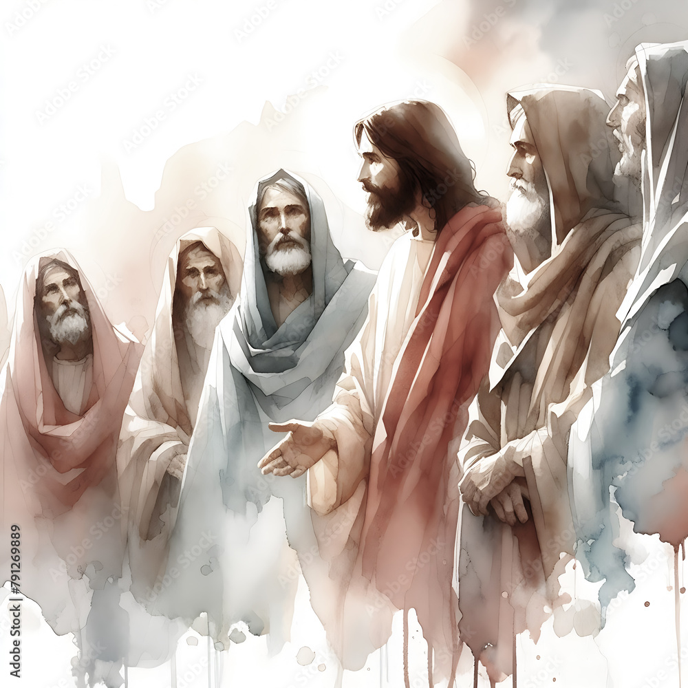 Disciples of Jesus Christ. Watercolor Biblical Illustration
