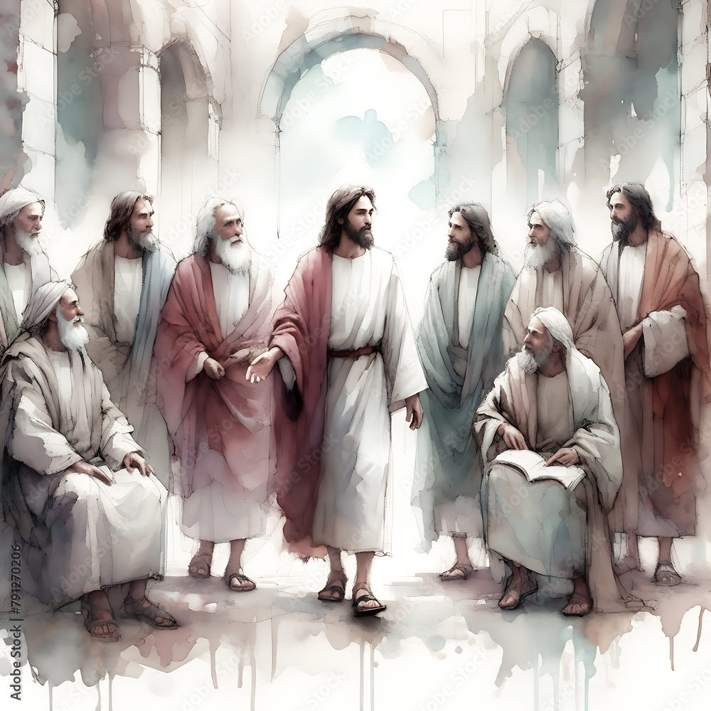 Disciples of Jesus Christ. Watercolor Biblical Illustration