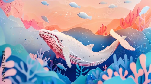 A cute whale, layered paper style, paper folding art, A gorgeously rendered papercraft world, graphic design,