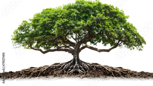 Big tree with roots and leaves isolated on white background photo