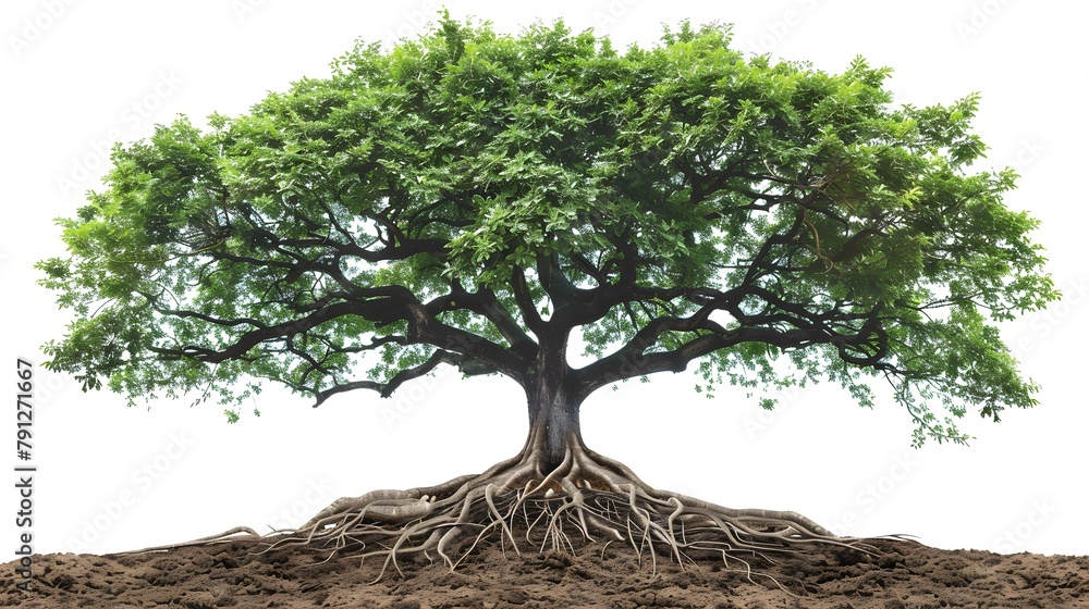 Big tree with roots and leaves isolated on white background Big tree with roots and leaves isolated on white background