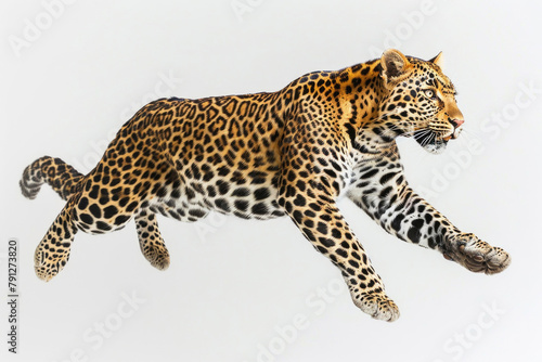 A leopard captured mid-leap