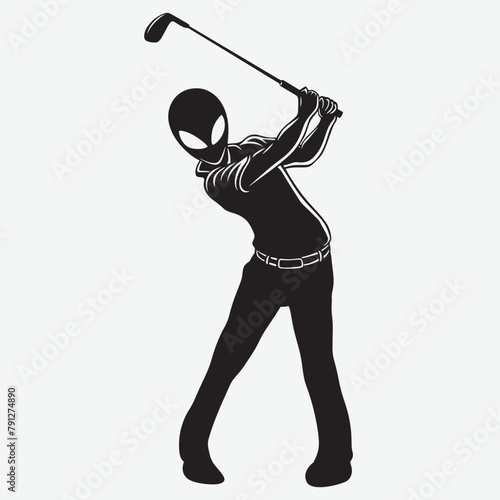 Alien golf player Silhouette vector illustration