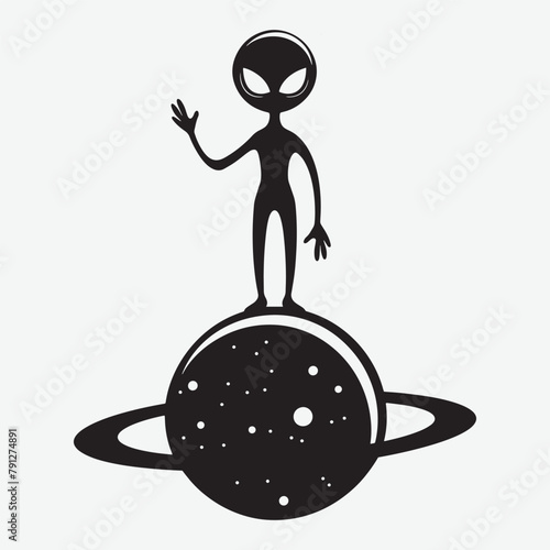 An alien standing on a planet showing goodbye to us vector illustration