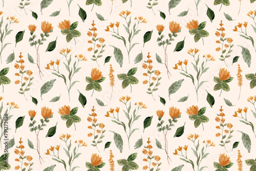 yellow orange floral watercolor seamless pattern
