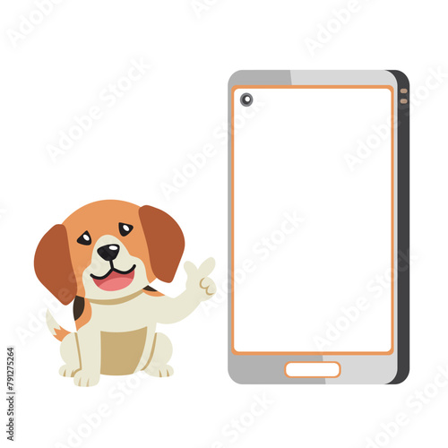 Cartoon character cute beagle dog and smartphone for design.