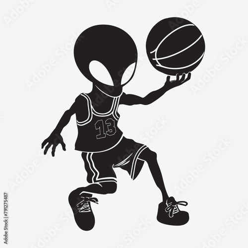 Professional alien basket player Silhouette vector illustration