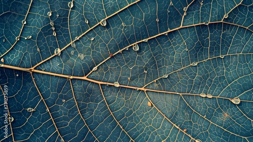 dewy leaf skeleton texture, leaf background with veins and cells - macro photography photo