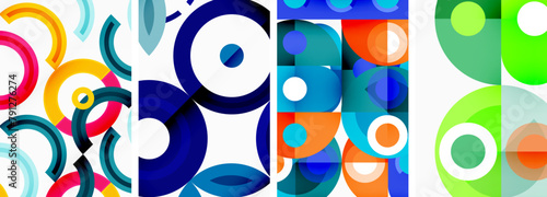A vibrant display of colorful circles in electric blue, magenta, and azure on a white background. This artistic design showcases a captivating pattern of shapes in visual arts