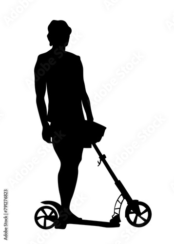 Young women whit retro scooter on white background