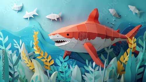  A cute shark ,layered paper style, paper folding art, A gorgeously rendered papercraft world, graphic design,