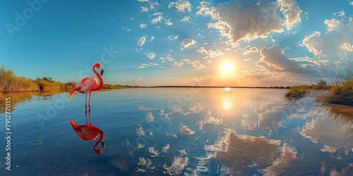 Bird - Greater Flamingos (Phoenicopterus ruber) outdoors photo