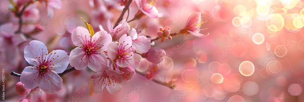 Obraz premium owering spring cherry tree close-up and light bokeh