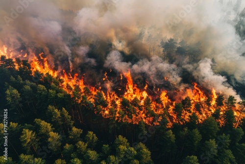 Wallpaper Mural Wildforest fire burning forest trees eecological disaster smoke aerial view from helicopter danger death animals damage hazard blaze pollution tragedy Torontodigital.ca