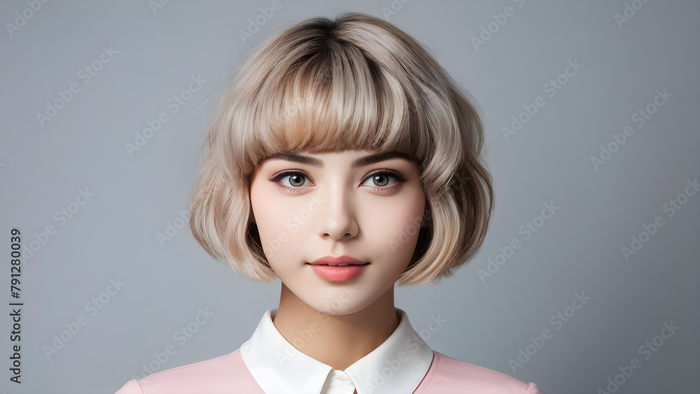 Chic Young Woman with Bob Cut, Elegant Beauty: Bob Cut Hairstyle, Timeless Sophistication: Young Lady's Bob Cut, Stunning Bob Cut: Beauty in Simplicity Chic Young Woman with Bob Cut, Elegant Beauty: Bob Cut Hairstyle, Timeless Sophistication: Young Lady's Bob Cut, Stunning Bob Cut: Beauty in Simplicity