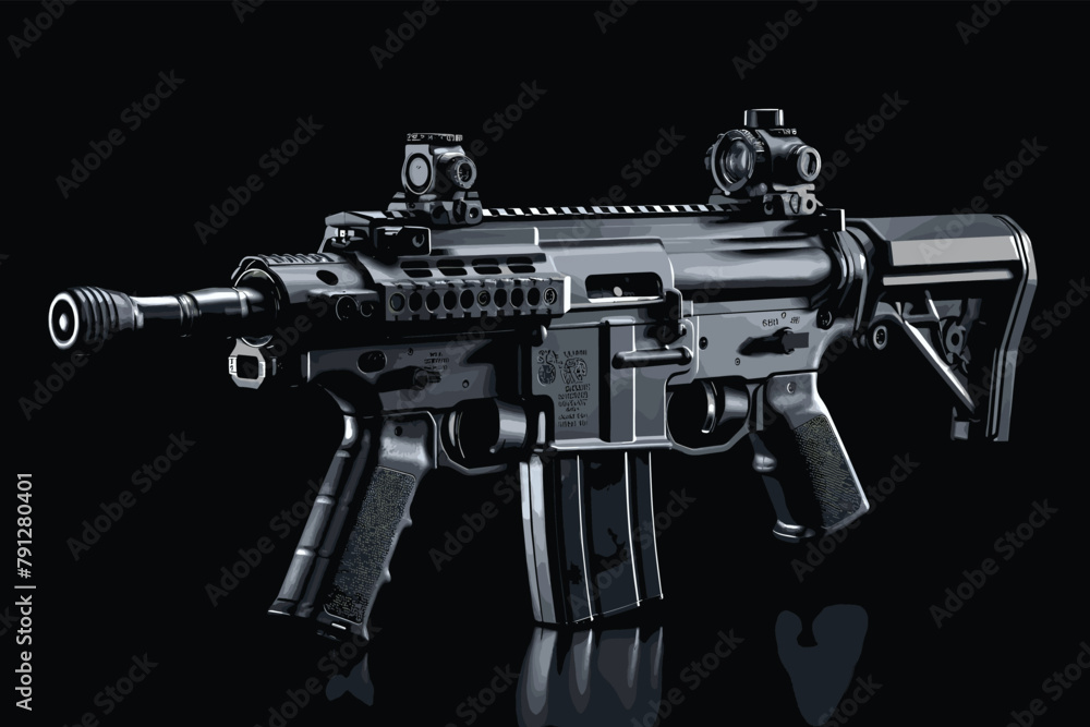 M4 assault rifle with optic sight on black background