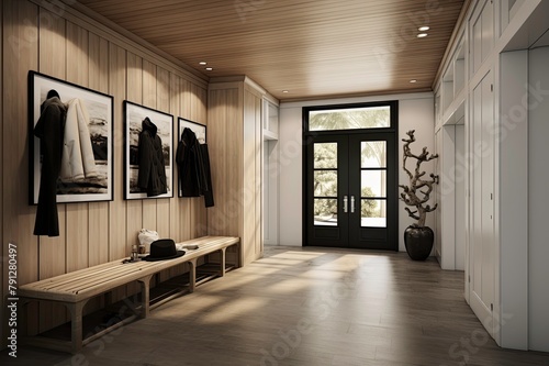 Upscale Wooden Entryway with Minimalist Decor