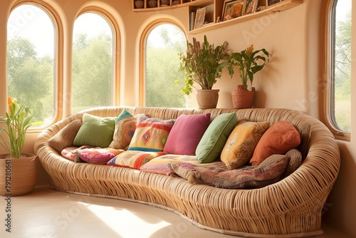 Eco-Friendly Earthship Living Room Decors: Straw Bale Settees & Natural Dye Cushions Splendor photo