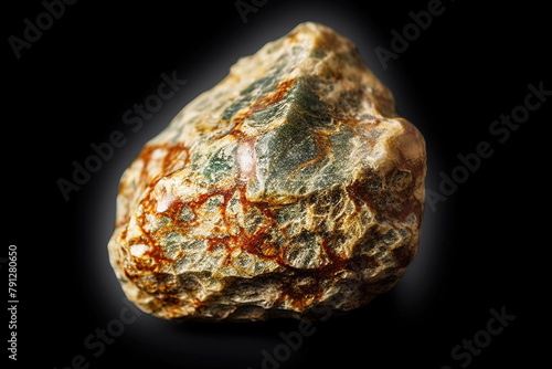 Jarosite is rare precious natural stone on black background. AI generated. Header banner mockup with space.