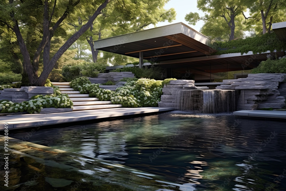 Naklejka premium Infinity Pools Vanishing Edges: Floating Waterfall Garden Features