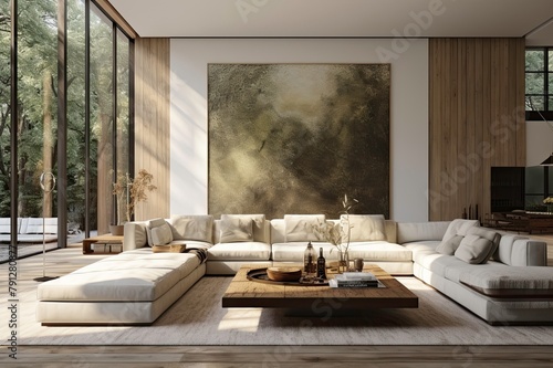 Luxurious Living Area with Gold Textured Art