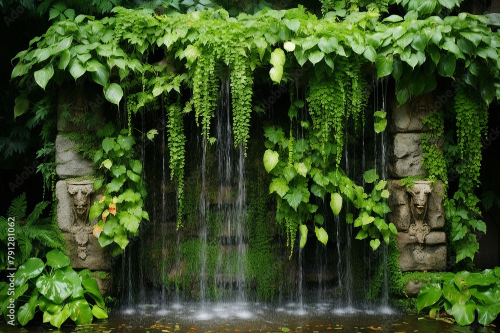 Vertical Garden Oasis: Floating Waterfall with Lush Wall Features Vertical Garden Oasis: Floating Waterfall with Lush Wall Features