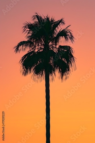Silhouetted Palm Tree Against Warm Sunset Sky Offers Peaceful and Minimalist Backdrop