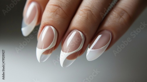 The use of negative space with some parts of the nail left creating a minimalist yet striking nail art design. .