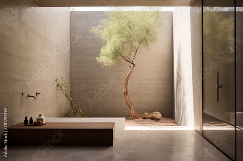 Contemporary Bathroom with Outdoor View and A Tree