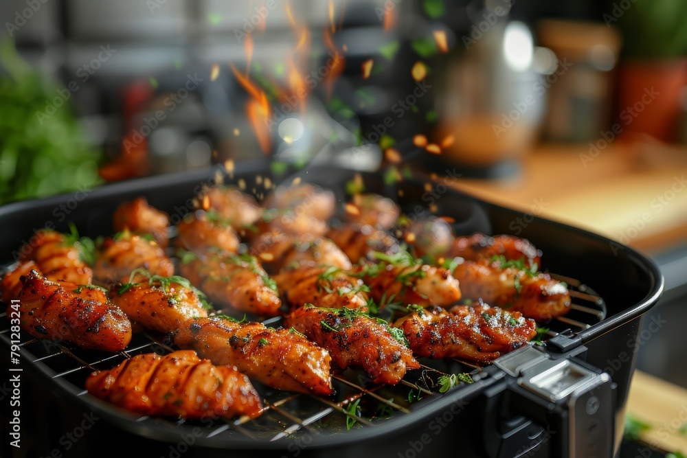 Grilled Chicken Skewers with Flames and Herbs