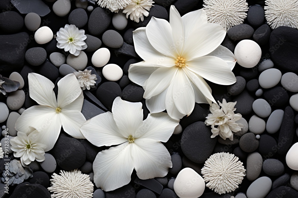 Monochrome Flowers in Color Simplicity: Minimalist Zen Rock Garden Inspirations