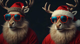 Cool hipster santa claus reindeer with sunglasses, Generative.AI
