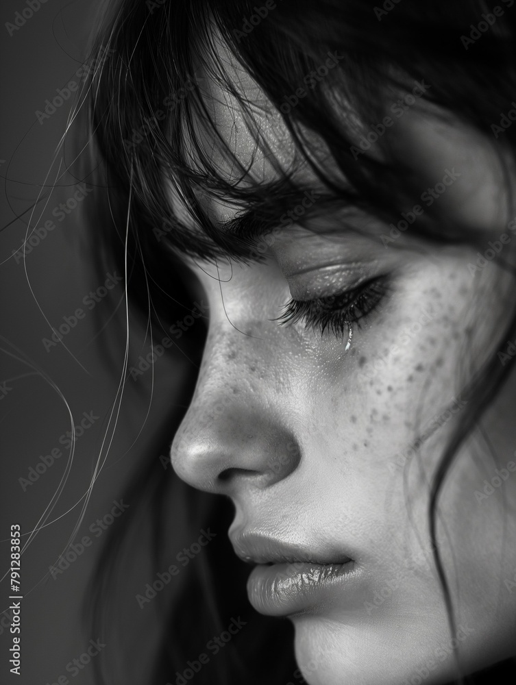 Emotional Distress: Focus on the Tearful Face of a Young Girl, Tears of Sorrow Streaming Down Her Cheeks, Heartbreaking Portrait of Desperation Emotional Distress: Focus on the Tearful Face of a Young Girl, Tears of Sorrow Streaming Down Her Cheeks, Heartbreaking Portrait of Desperation