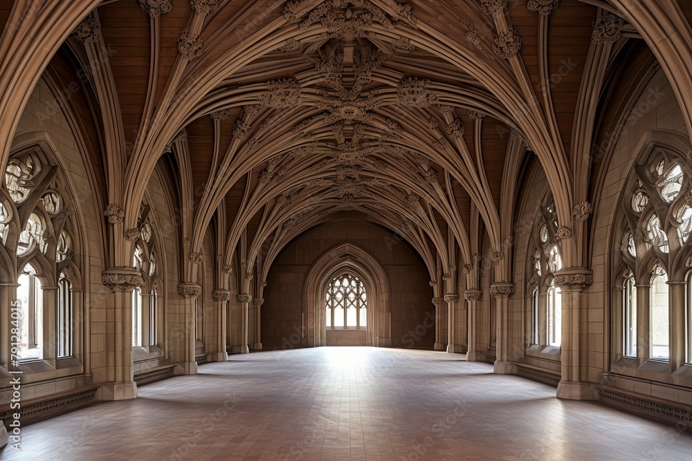 Neo-Gothic Castle Foyer Concepts: Cathedral Ceilings & Gothic Archways Harmony