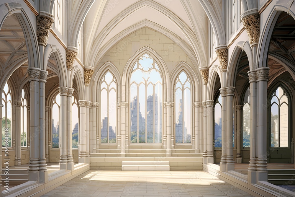 Neo-Gothic Castle Foyer Concepts: Clerestory Windows & Parapet Indoor Views Delight Neo-Gothic Castle Foyer Concepts: Clerestory Windows & Parapet Indoor Views Delight