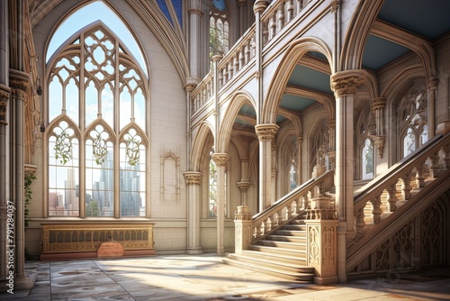 Neo-Gothic Castle Foyer Concepts  Clerestory Windows Parapet Indoor Views