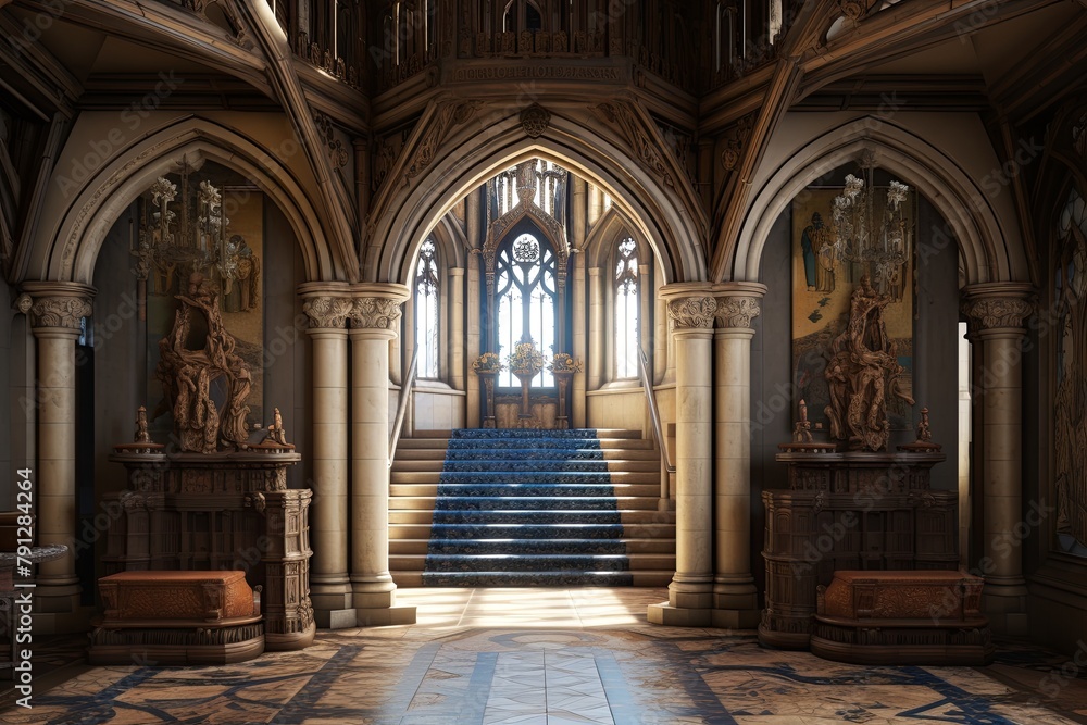 Knight Sculptures and Tapestry Runners: Neo-Gothic Castle Foyer Concepts