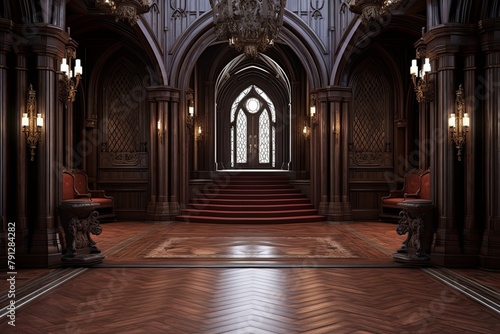 Dark Wood Floors & Ornate Crown Molding: Neo-Gothic Castle Foyer Concepts
