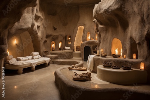 Neolithic Cave-inspired Spa Room Designs: Rock-Carved Benches & Woolen Throw Rugs