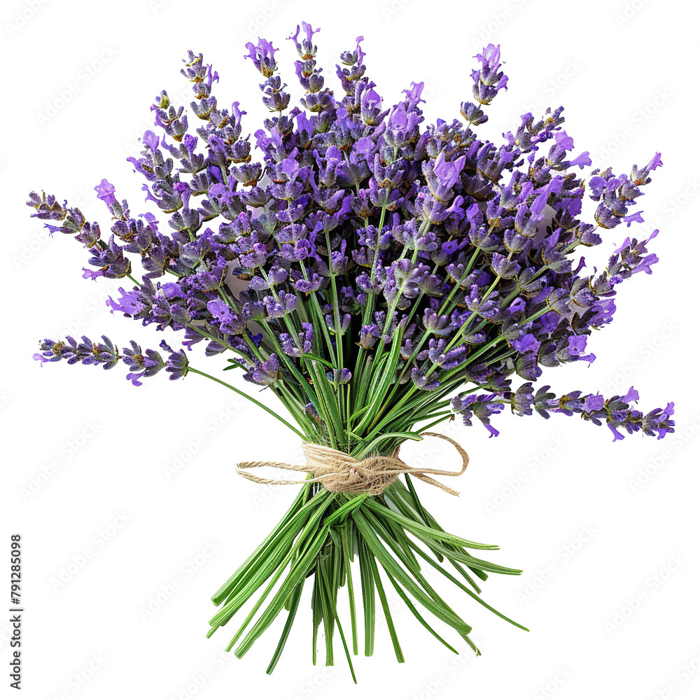 Fototapeta premium A bouquet of lavender flowers on a white background.