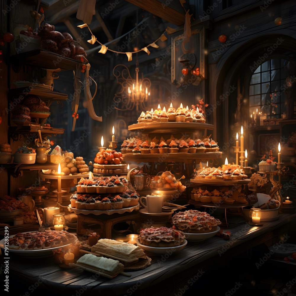 Traditional sweets and candies in the interior of the old church.