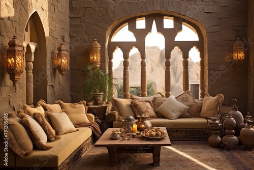 Gold Trimmings and Sandstone Walls: Silk Road Caravanserai Living Room Ideas photo