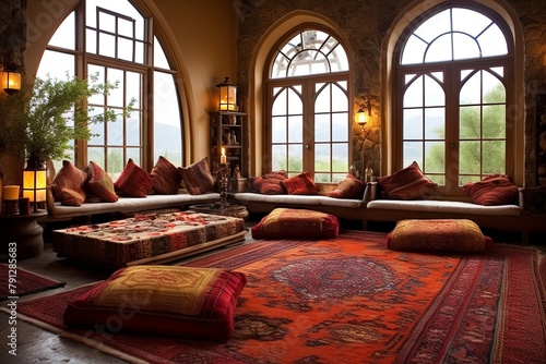 Persian Rug Oasis: Silk Road Caravanserai Living Room Ideas with Low Floor Seating