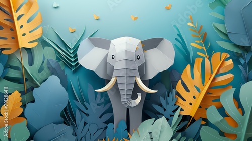 A cute ELEPHANT ,layered paper style, paper folding art, A gorgeously rendered papercraft world, graphic design,