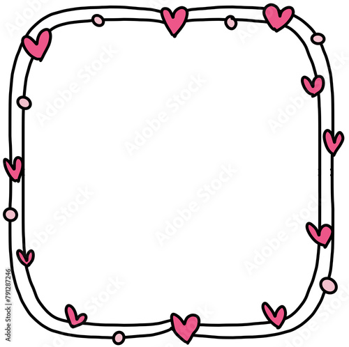 Line hand drawn frame with pink heart
